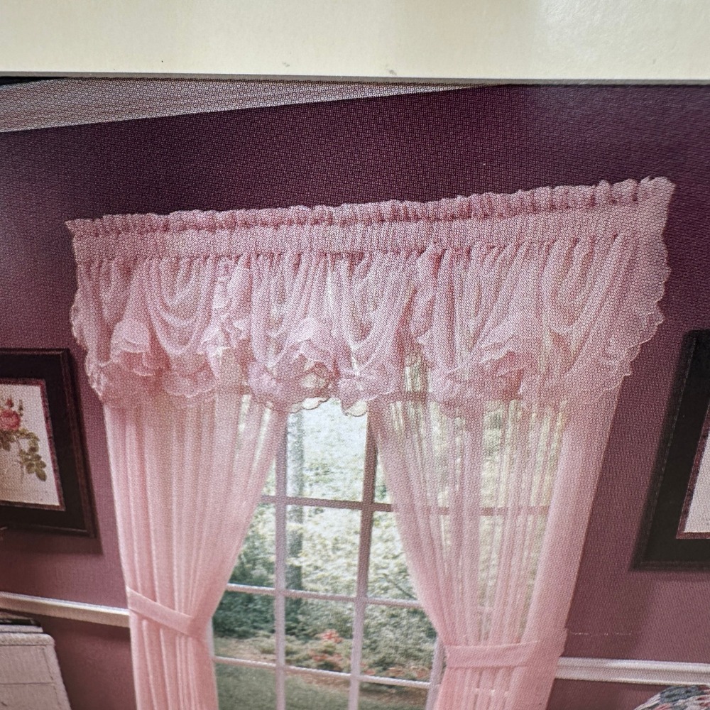 VTG Lisette French‎ Festoon Valance Soft Peach 30x21 Voile Ruffle